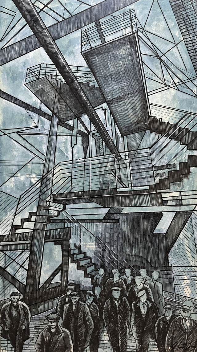 Hamit İZMİR, Tuval üzeri karışık teknik, 130 × 70 cm