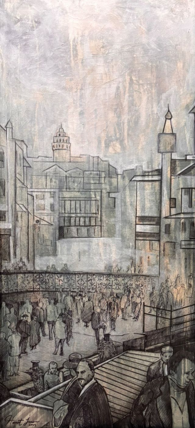 Hamit İZMİR, Tuval üzeri karışık teknik, 120 × 55 cm