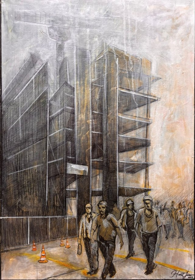 Hamit İZMİR, Tuval üzeri karışık teknik, 100 × 70 cm