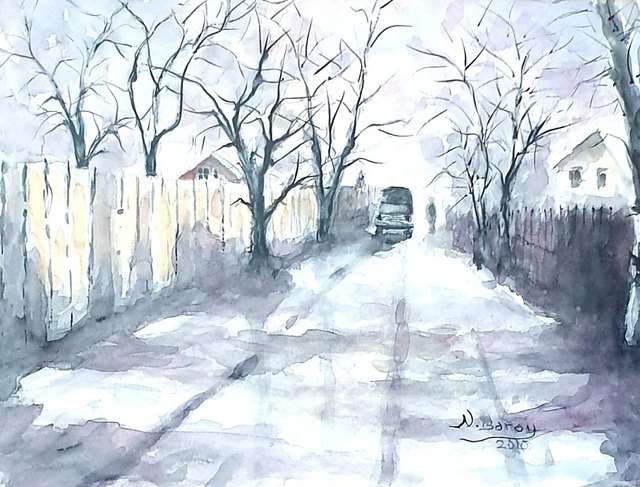 N. BAROY, Kâğıt üzerine karışık teknik, 24 × 32 cm